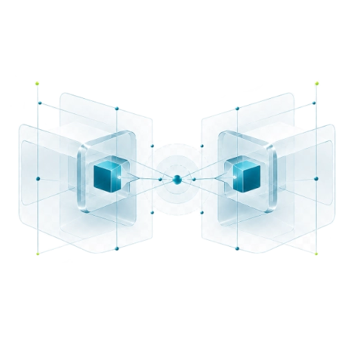 Abstraktes xthink Object für direkten Kontakt mit verbindenden Elementen und dialogorientierter Formensprache.